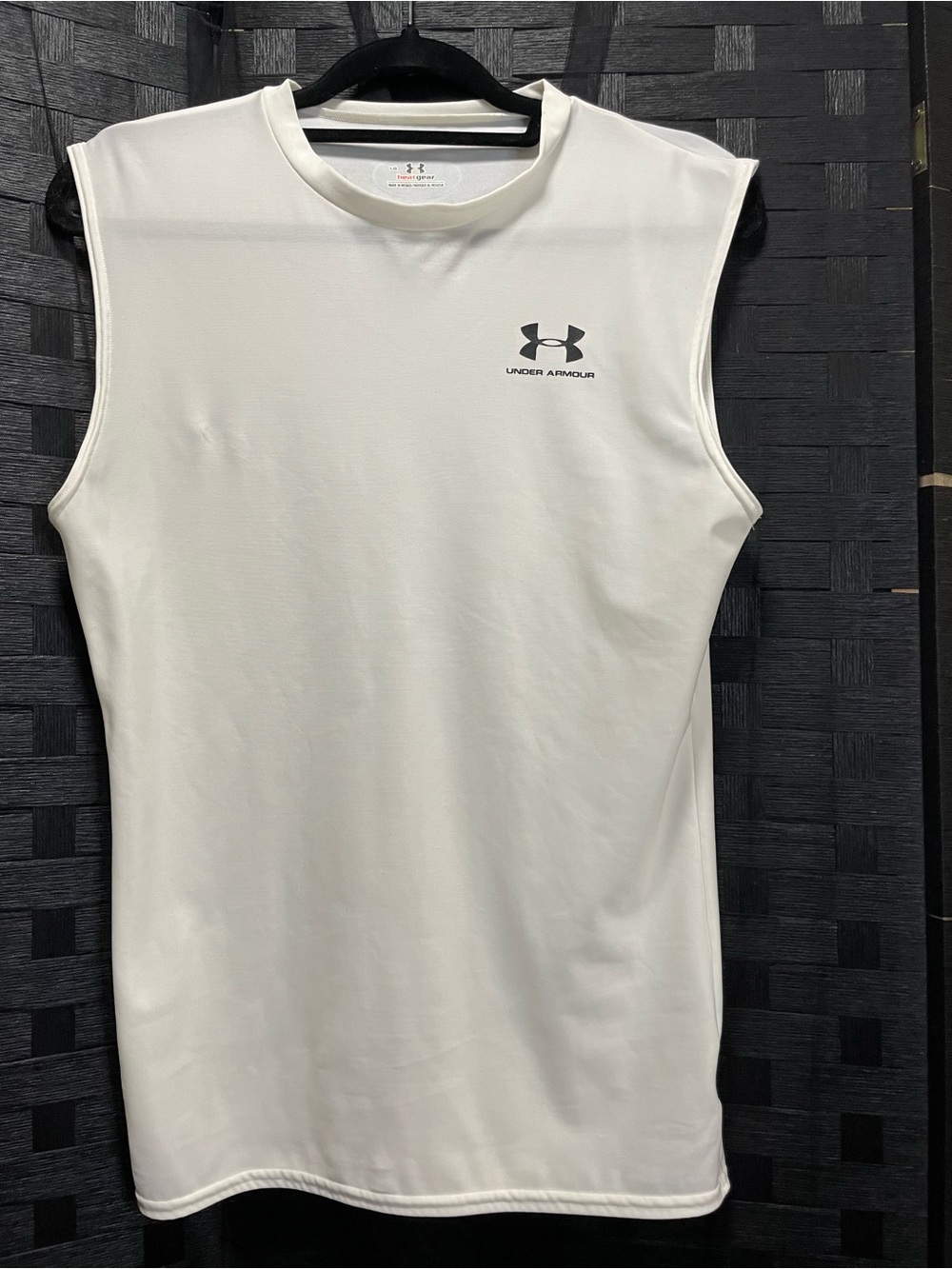 Under Armour White Sleeveless Muscle Tee with Black Logo